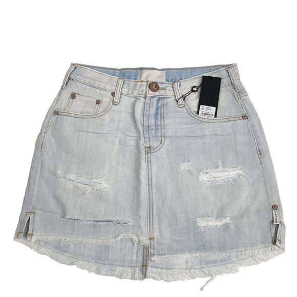 ONE TEASPOON Brando 2020 Light Wash Distressed Denim Mini Skirt - Picture 3 of 10